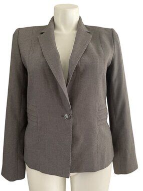 Calvin Klein Women's Gray Long Sleeve Blazer, Single-Button Size 14